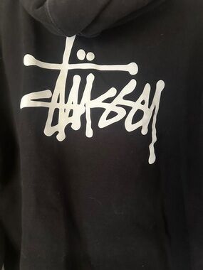 Stussy Black Full-Zip Hoodie with White Tag Logo